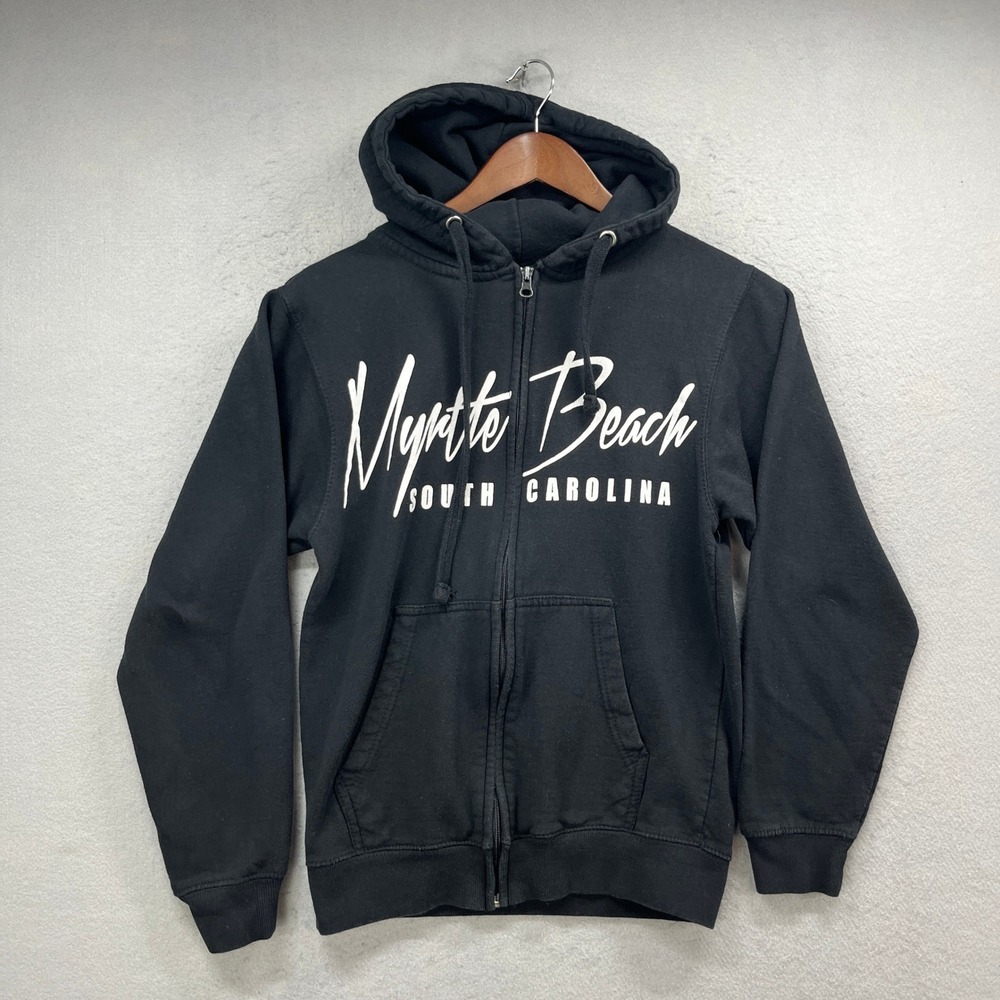 Myrtle Beach Salty Wave Collection Zip Hoodie Small Black Souvenir Coastal Y2K